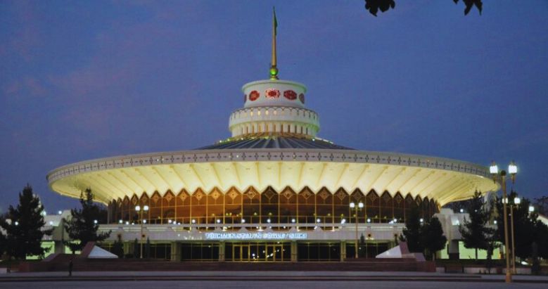 Ashgabat at night, capital of Turkmenistan. Tours with KTG