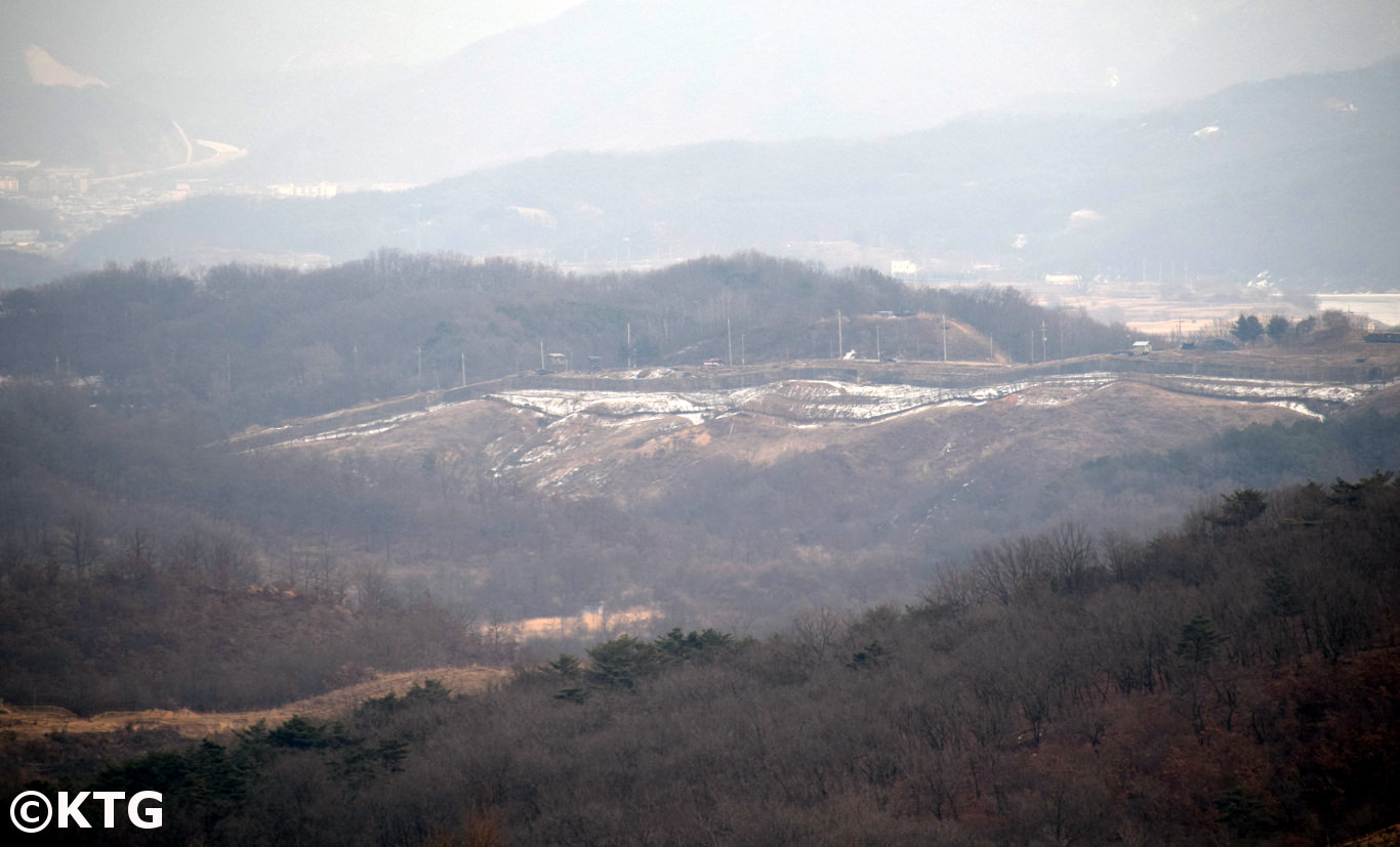 North Korea claims that South Korea built a concrete wall across the DMZ i.e. over 240 kilometres long. South Korea say this is not true. Picture taken by KTG Tours