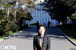 North Korean guide at Kim Il Sung University's campus, Pyongyang, North Korea