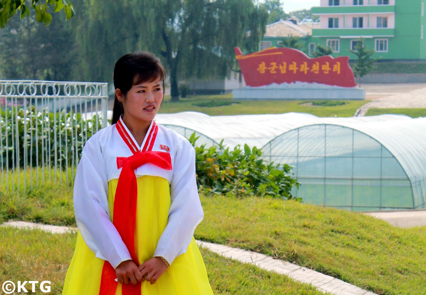 Local guide at the Chongsan-ri cooperative farm near Nampo city