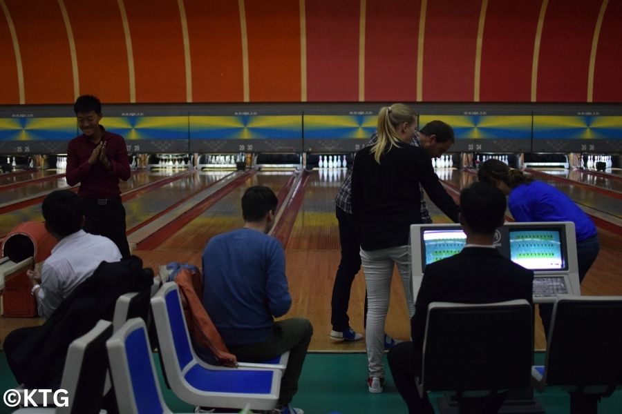 Tourists bowling with North Koreans at the Pyongyang Golden Bowling Alley. Tour arranged by KTG Tours