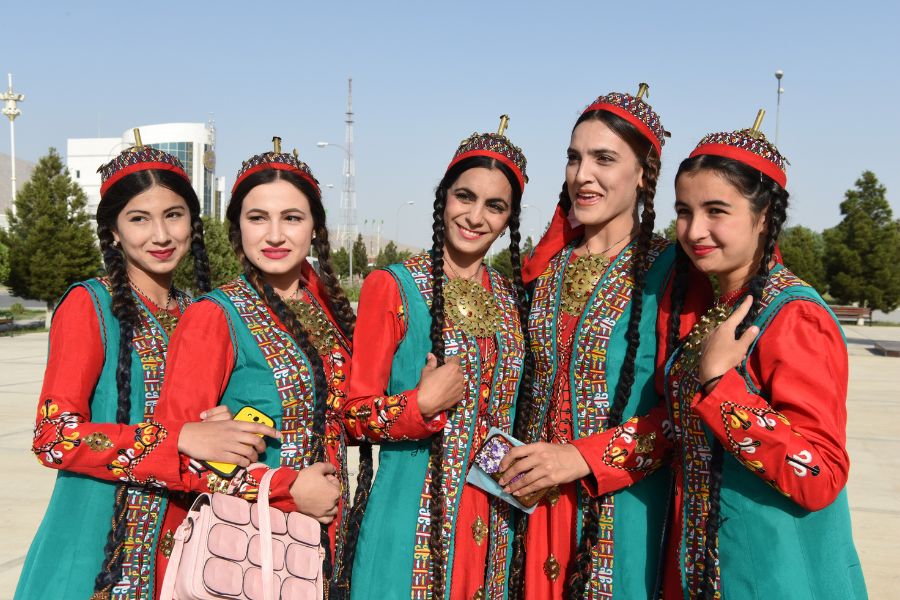 Turkmen ladies in traditional Turkmen clothes Ashgabat, Turkmenistan