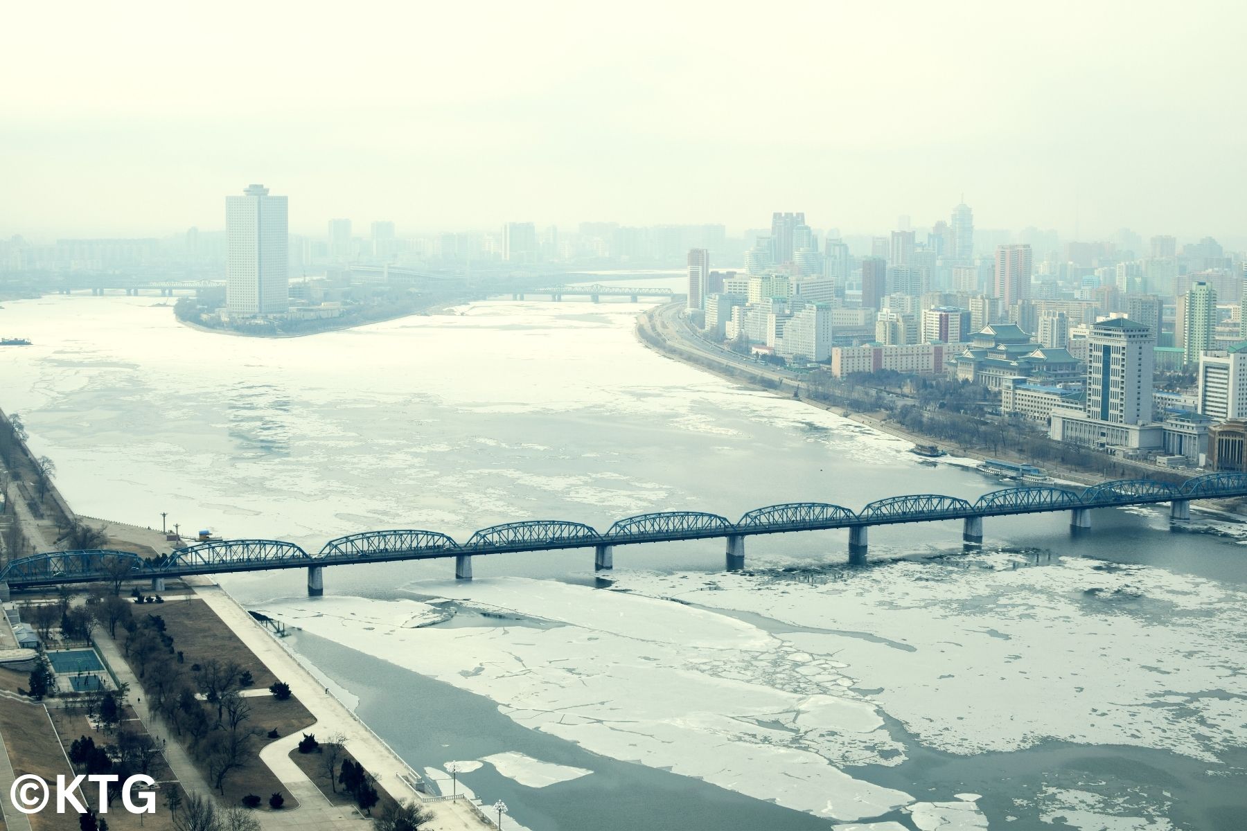 Views of the Juche Tower in February in Pyongyang, North Korea (DPRK), for the Birthday of General Kim Jong Il