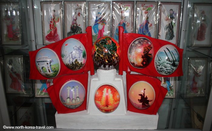 North Korean souvenir painted ostrich eggs