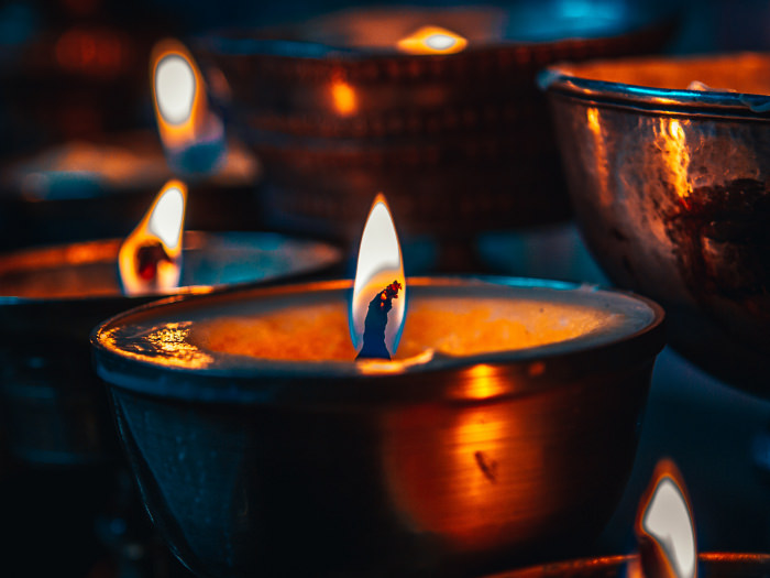 Candles in a buddhist temple in Tibet, China