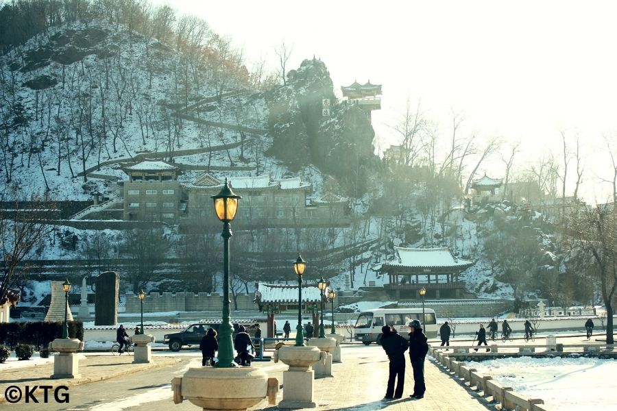 Mount Kyongnam in Sariwon city in winter. This is the capital of North Hwanghae province in North Korea ie DPRK. Trip arranged by KTG tours