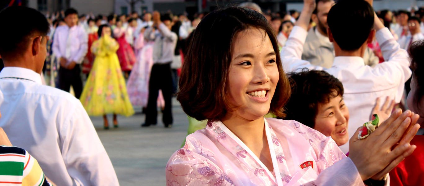 North Korean university student at a Mass Dancing event in Pyongyang