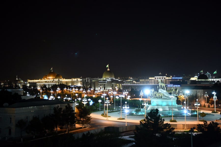 Night views of independence square in Ashgabat at night, Turkmenistan