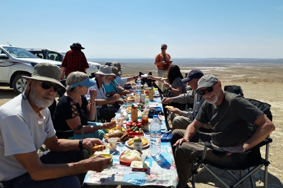 breakfast at camping in the Koepet Dag mountains in Turkmenistan